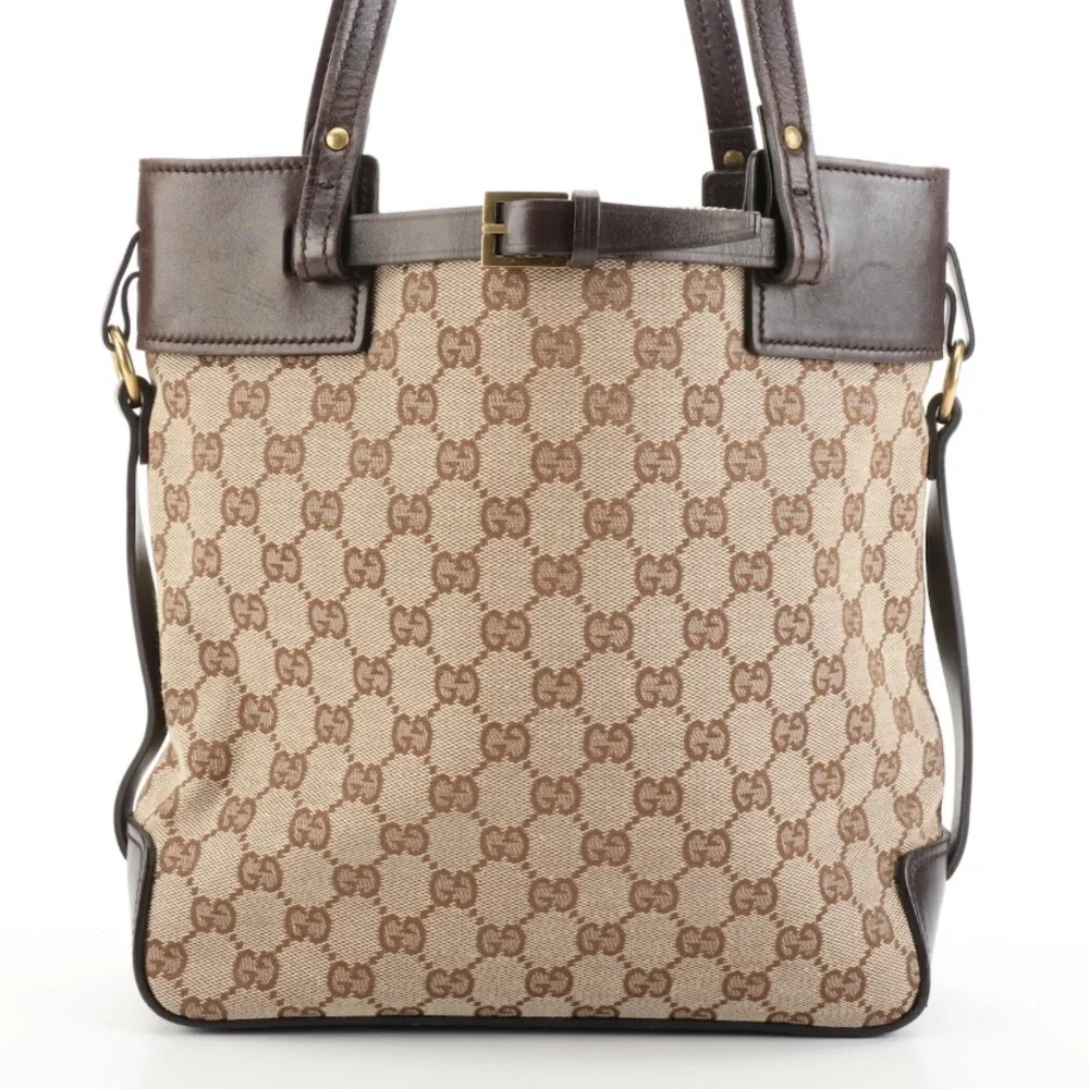 Rare Authentic Gucci GG Canvas And Leather Vertical Buckle Tote - Picture 4 of 7